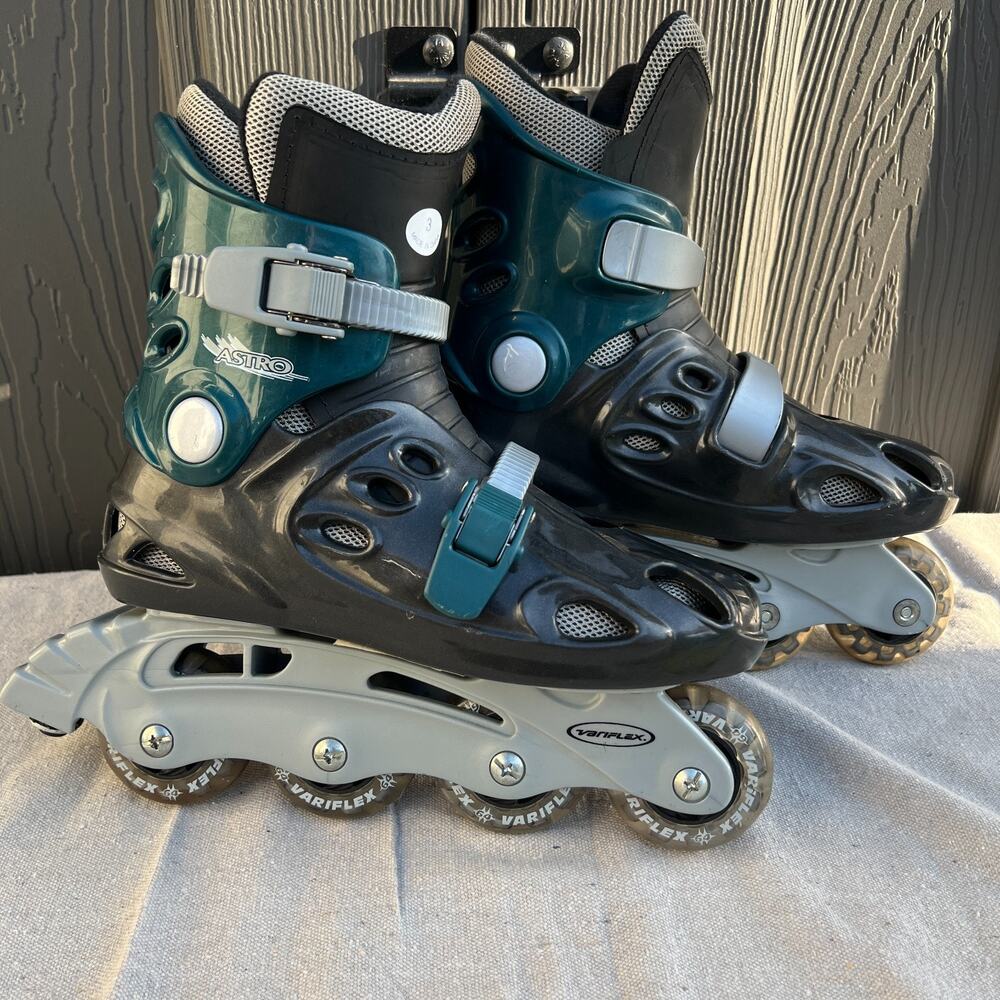 Variflex Astro Inline Skates Youth Size 3 Vtg 90s Black Green Good Cond 64mm